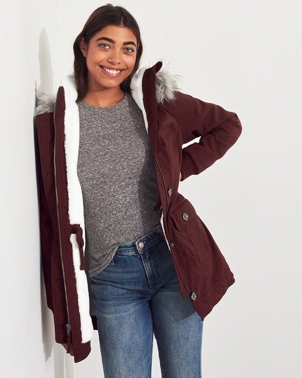 Parka Hollister Donna Stretch Cozy-Lined Bordeaux Italia (142NMDFW)